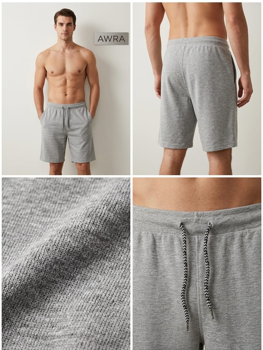 ALT Text: AWRA men's dark grey polyester shorts
