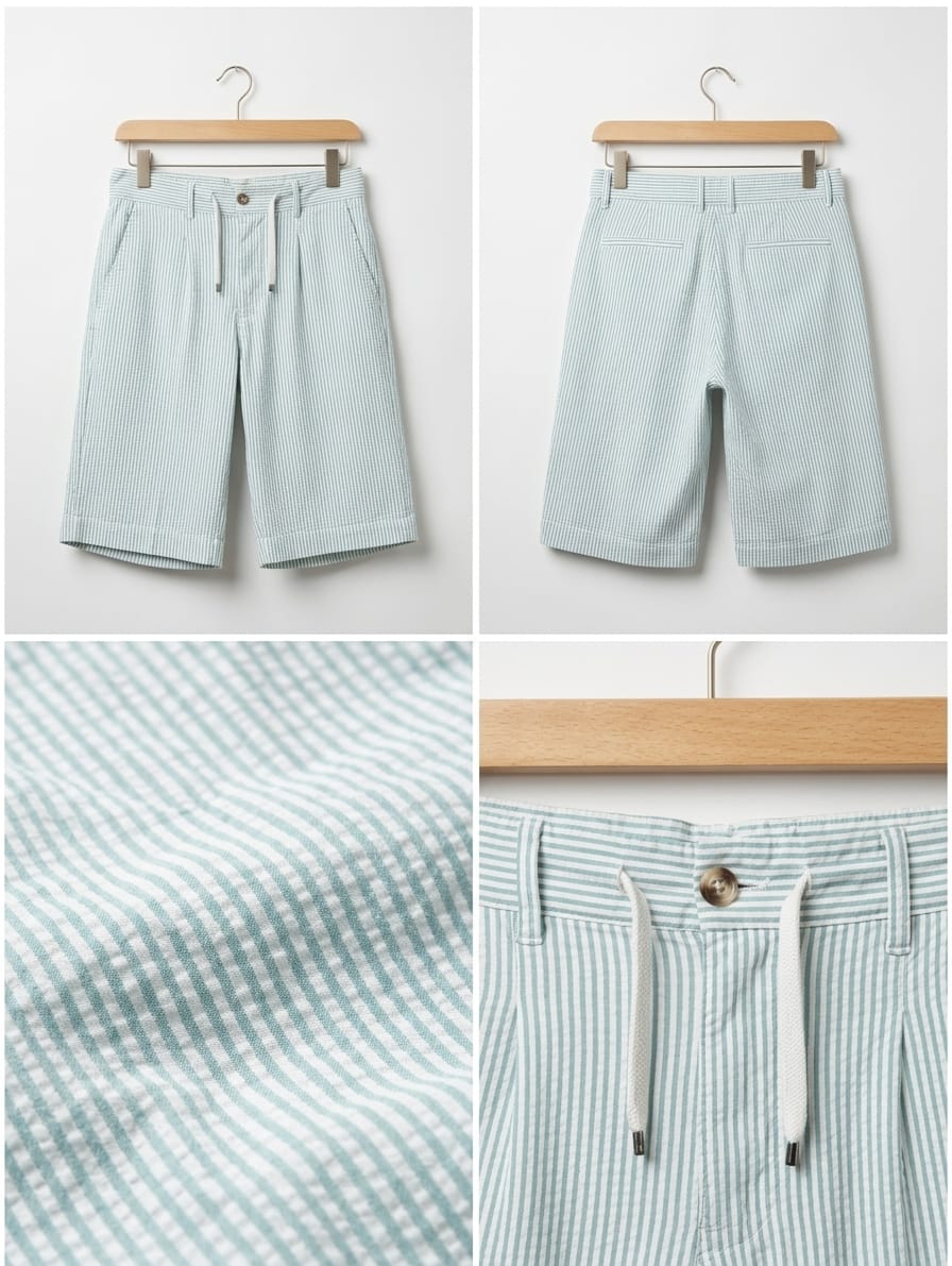 Men’s mint green striped chino shorts with drawstring waist