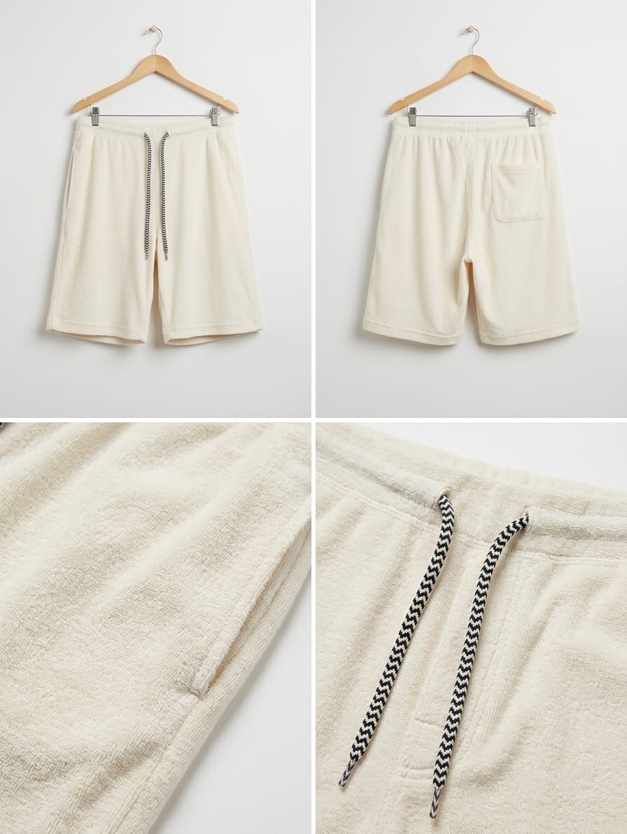 Men’s Beige premium textured casual shorts with drawstring waist