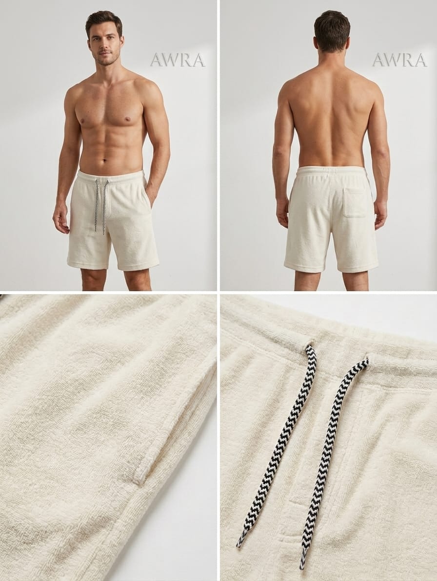 Men’s Beige premium textured casual shorts with drawstring waist