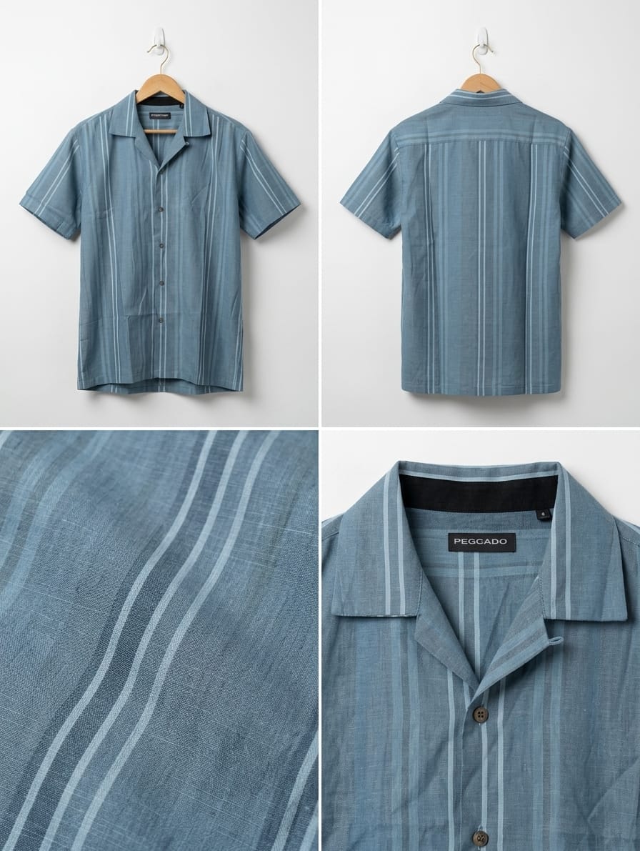 Men’s Vertical Stripe Linen Resort Shirt – Slate Blue | AWRA