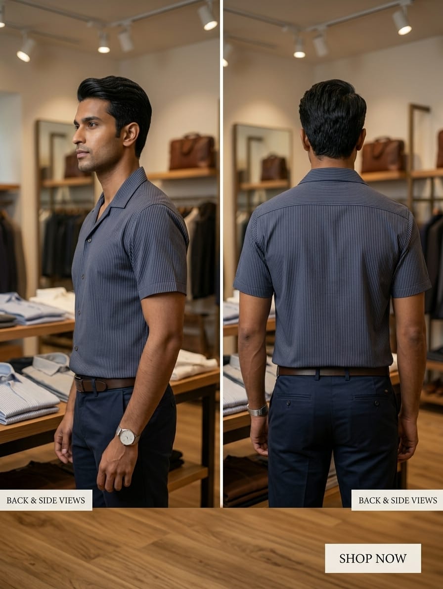 Navy Blue Fine Stripe Cuban Shirt | AWRA