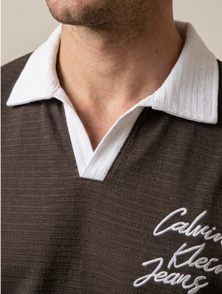 Men's brown textured polo shirt by AWRA