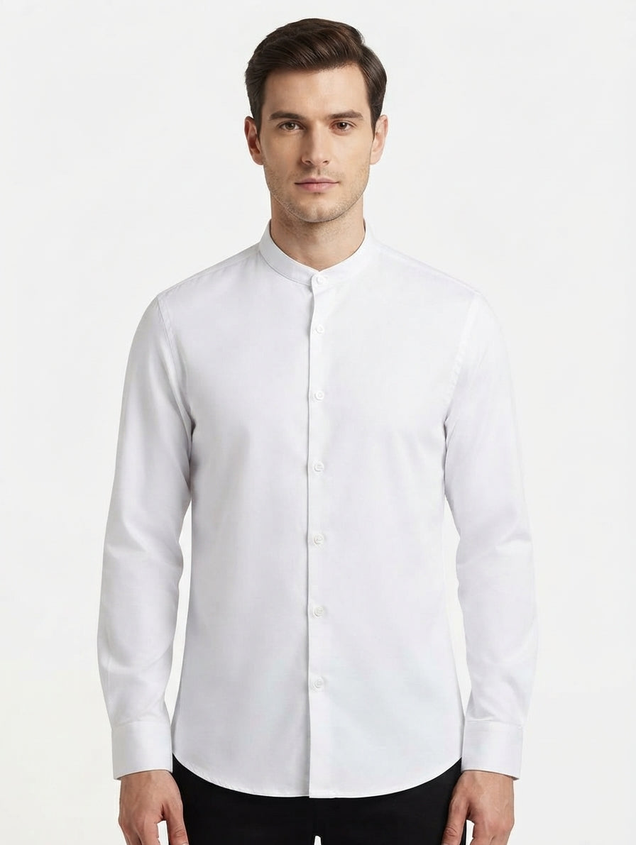 Men’s sherwani collar shirt in white – AWRA