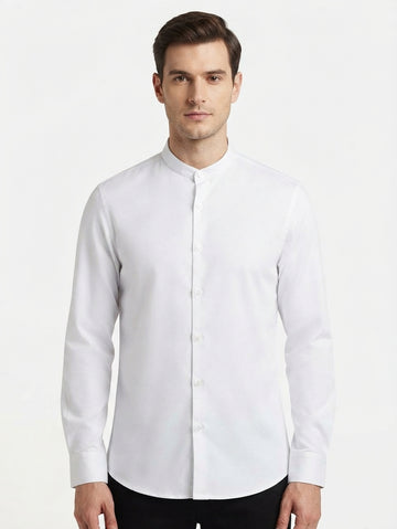 Men’s sherwani collar shirt in white – AWRA