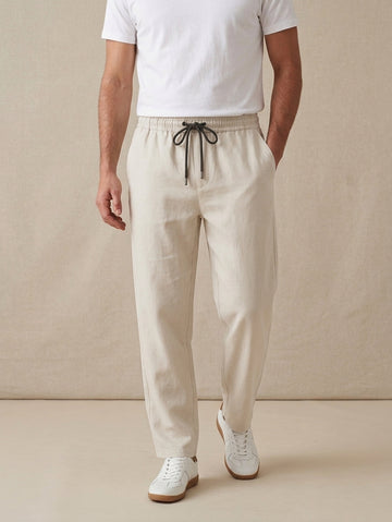 Men's Relaxed Fit Drawstring Trousers – Cream | AWRA