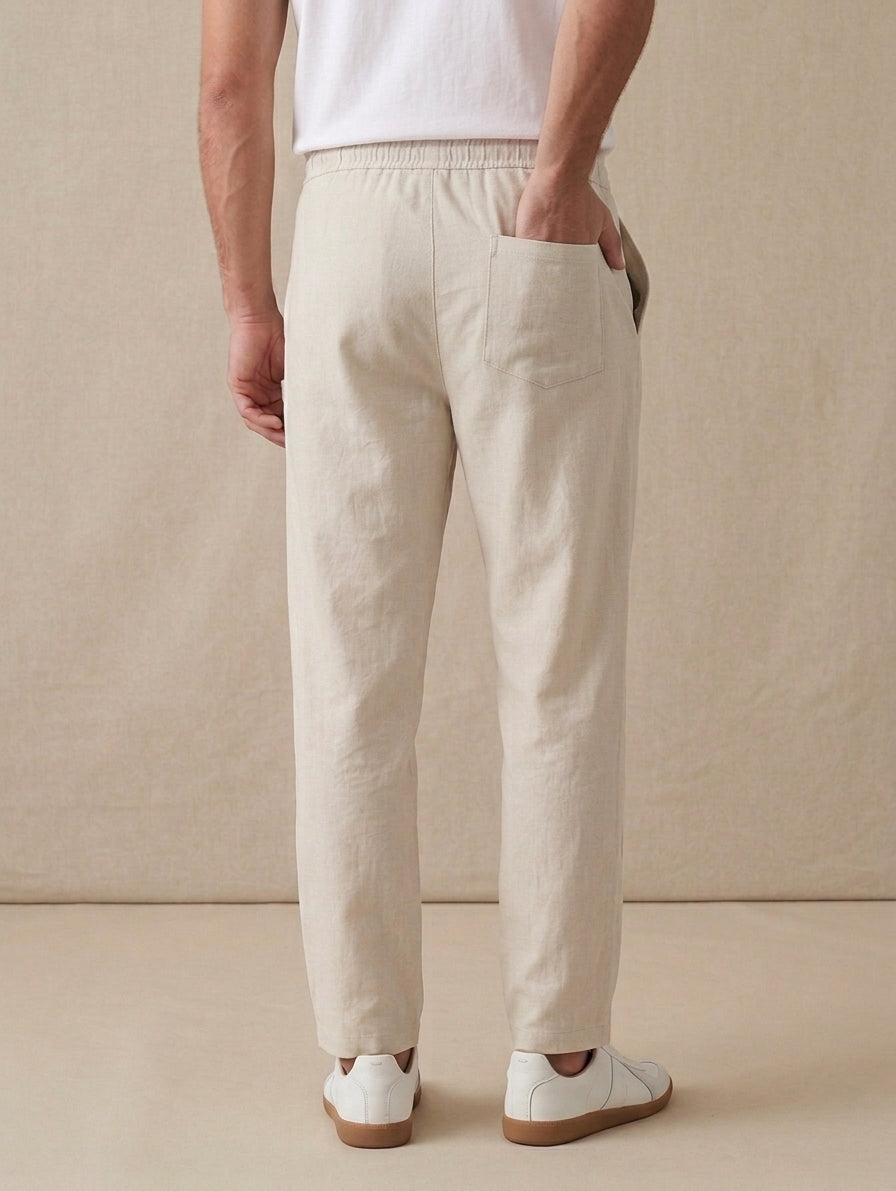 Men's Relaxed Fit Drawstring Trousers – Cream | AWRA