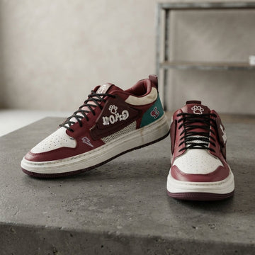 Burgundy and White Graphic Low-Top Sneaker | AWRA