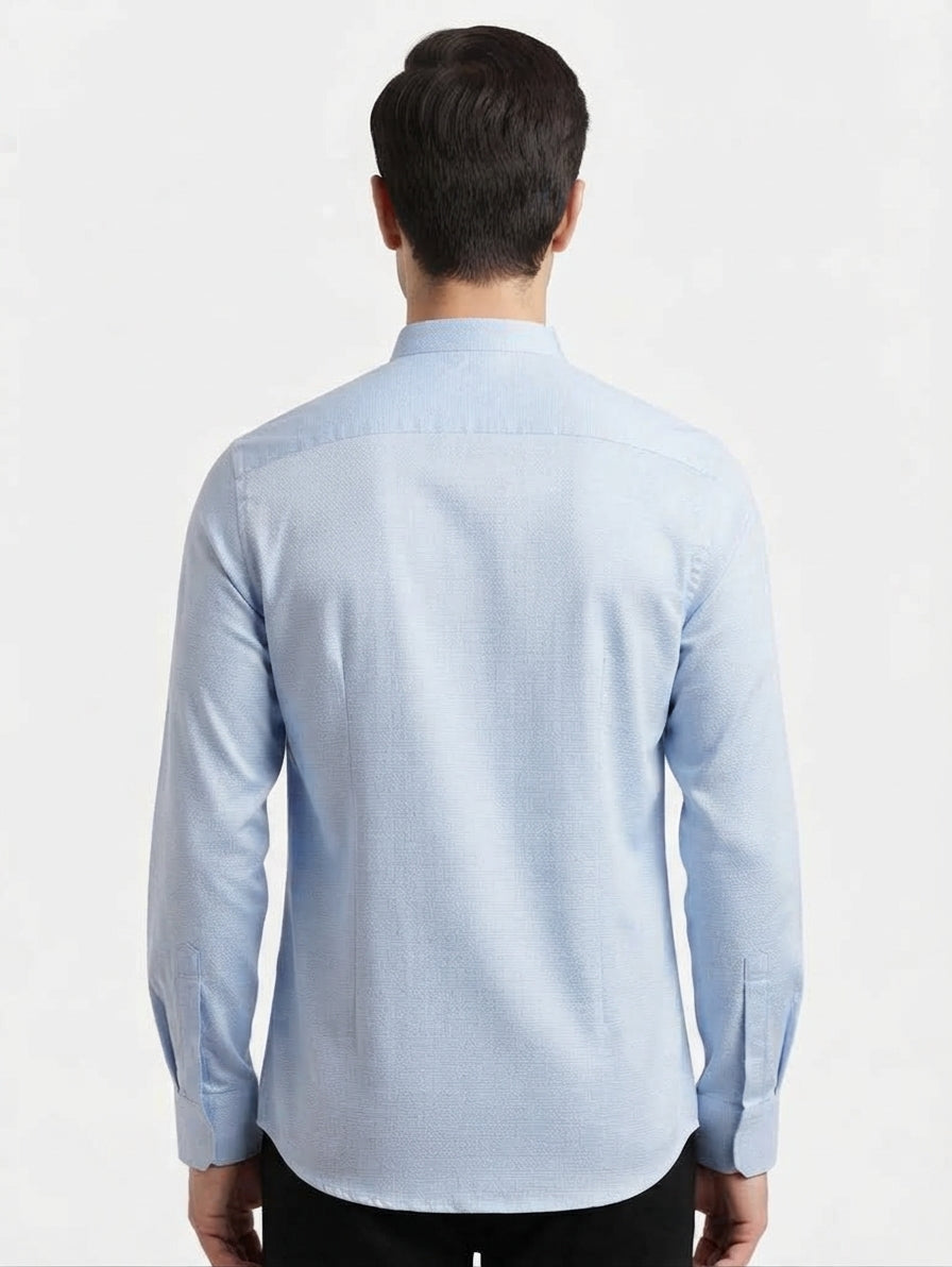 Men’s sherwani collar shirt in light blue with geometric jacquard – AWRA   