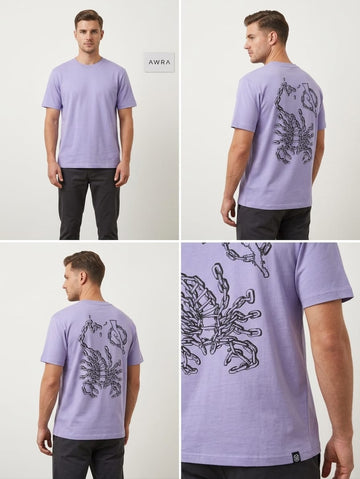 AWRA Purple Scorpion Graphic T-Shirt for Men Front and Back Design