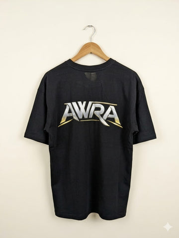 Men’s Oversized Graphic Tee – "AWRA" Metallic Black Edition
