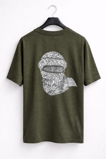 Men’s Oversized Graphic Tee – Olive Green Arabic Calligraphy Edition