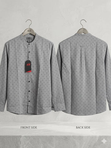 Men's Grey Polka Dot Mandarin Collar Casual Shirt - H&M