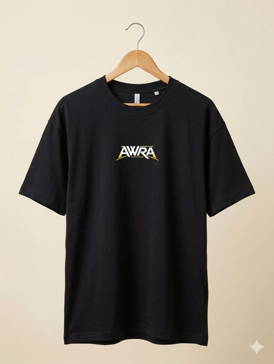Men’s Oversized Graphic Tee – "AWRA" Metallic Black Edition