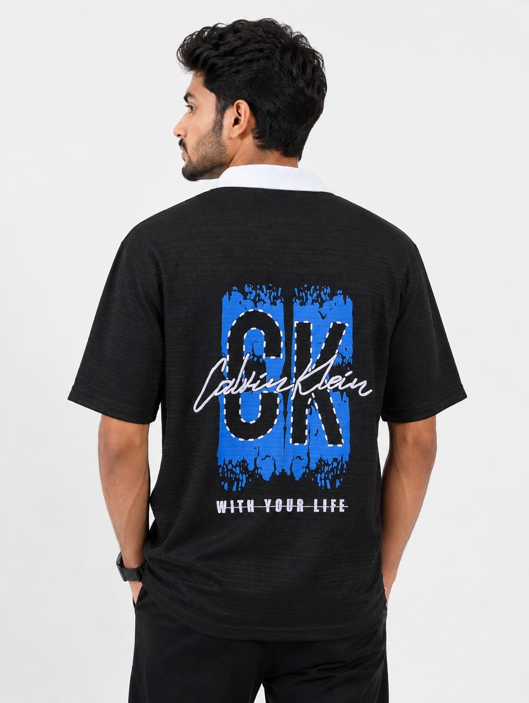 Black drop shoulder polo shirt for men by AWRA