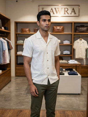 Men’s Off-White Floral Jacquard Resort Shirt | AWRA