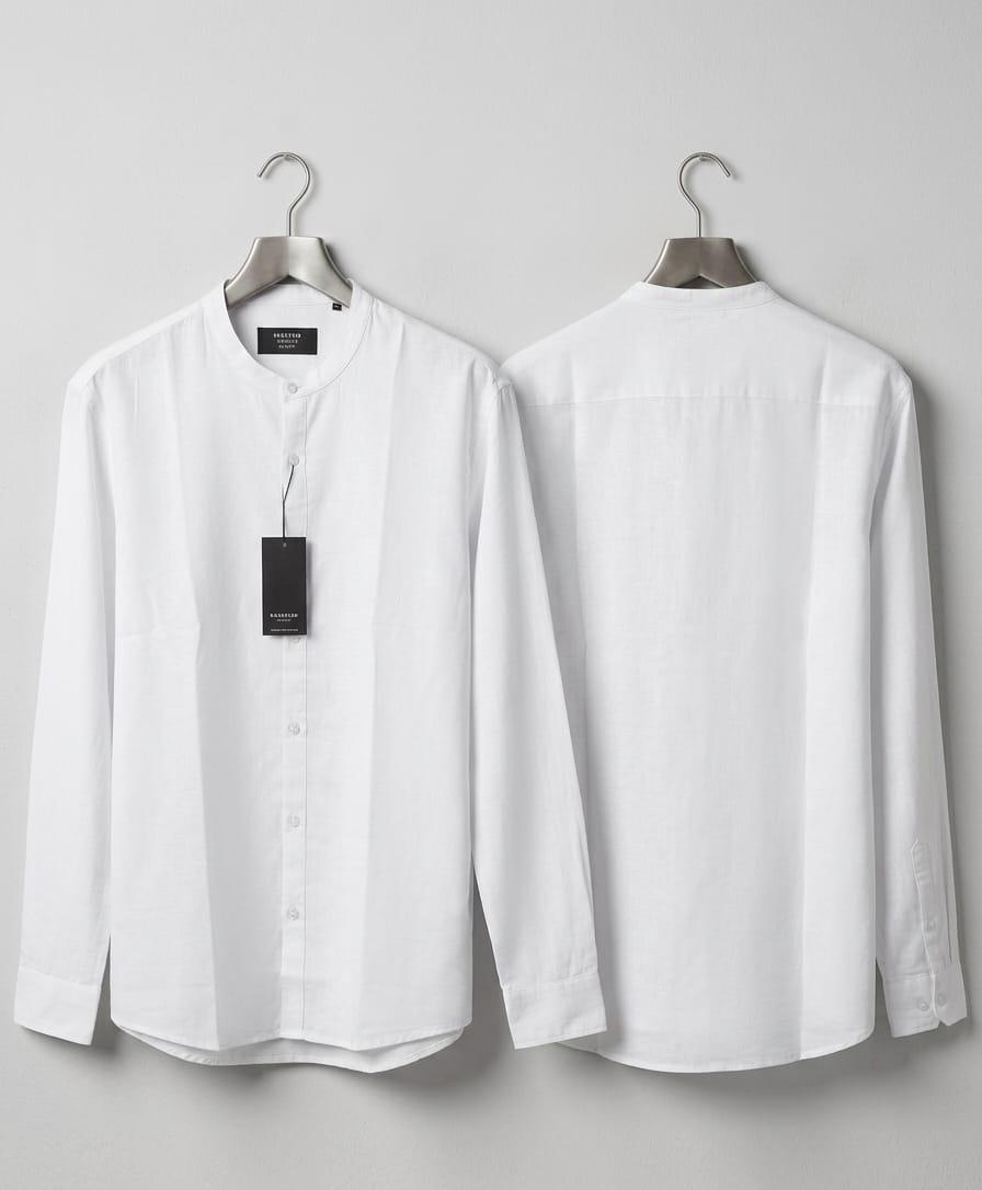 AWRA Minimalist White Band Collar Slim Fit Shirt for Men