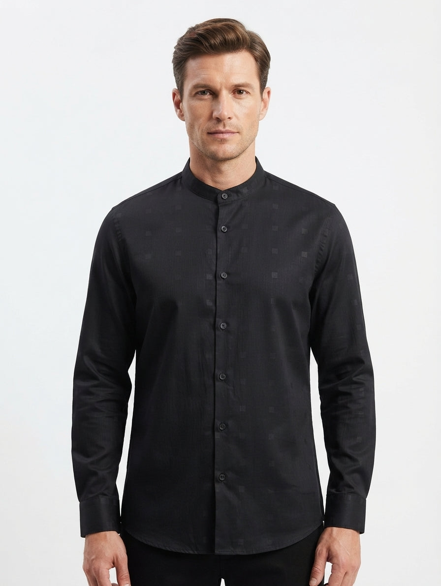Men’s sherwani collar shirt in black – AWRA   