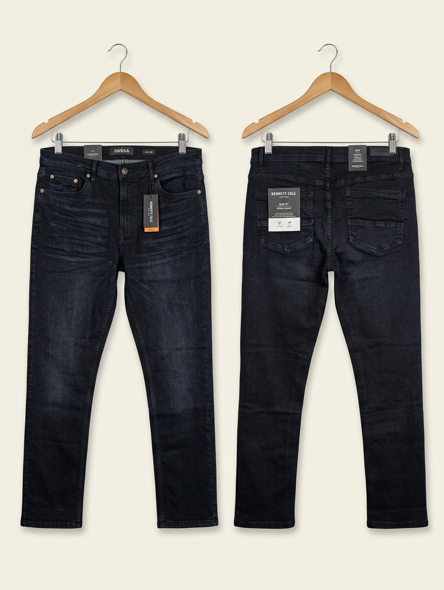 Classic Dark Blue Slim-Fit Denim Jeans | AWRA